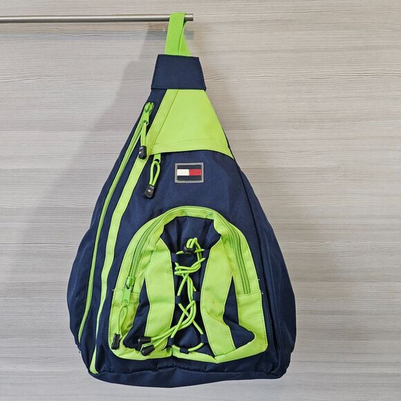 Tommy Hilfiger Other - Tommy Hilfiger Logo Blue Lime Green Crossbody Sling Ergo Bag Backpack Vintage